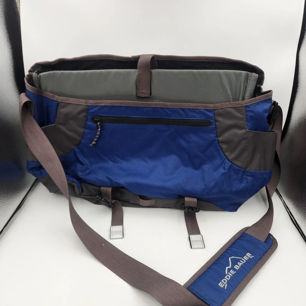 Eddie Bauer‎ Messenger Bag Blue Gray Nylon Adjustable Strap Laptop Bag